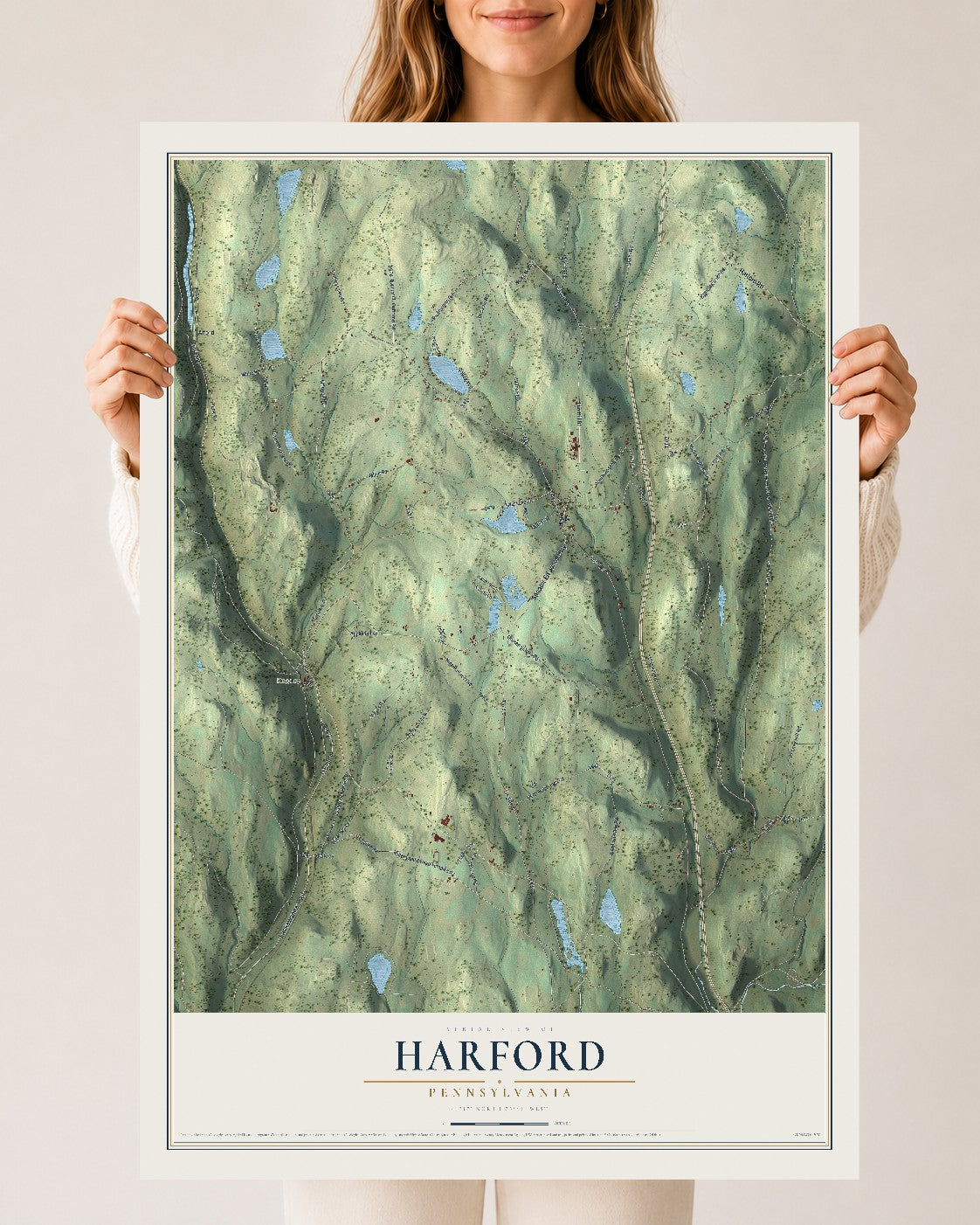 Map of Harford, Pennsylvania, 24 x 36 inch unframed archival matte print