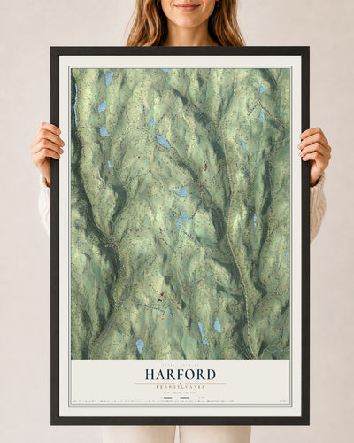 Map of Harford, Pennsylvania, 24 x 36 inch print in a black wood frame