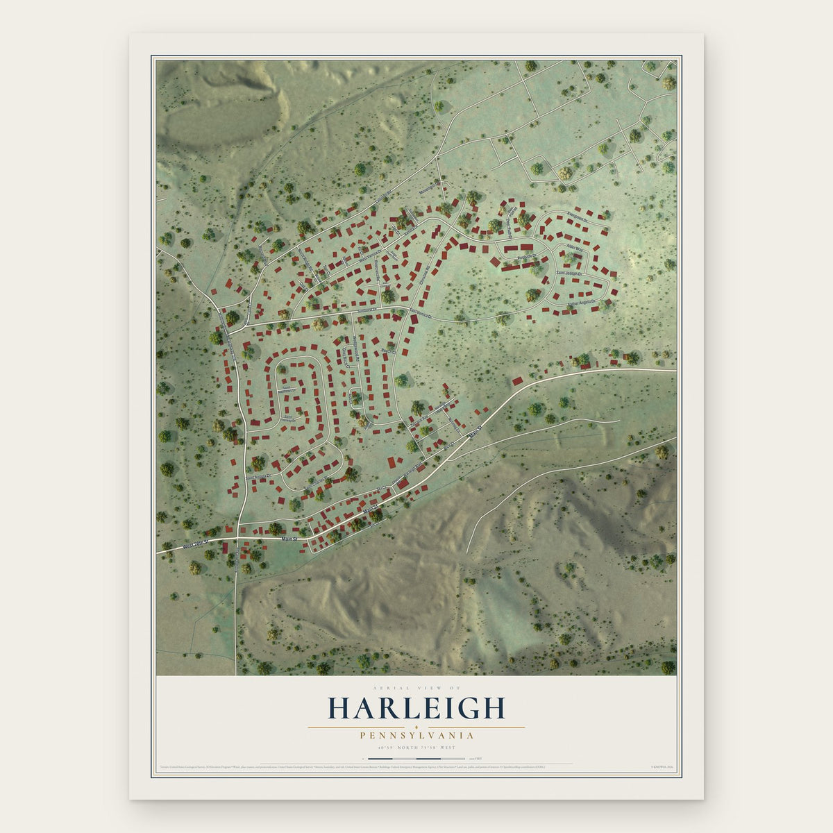 Harleigh, Pennsylvania map print, the full design