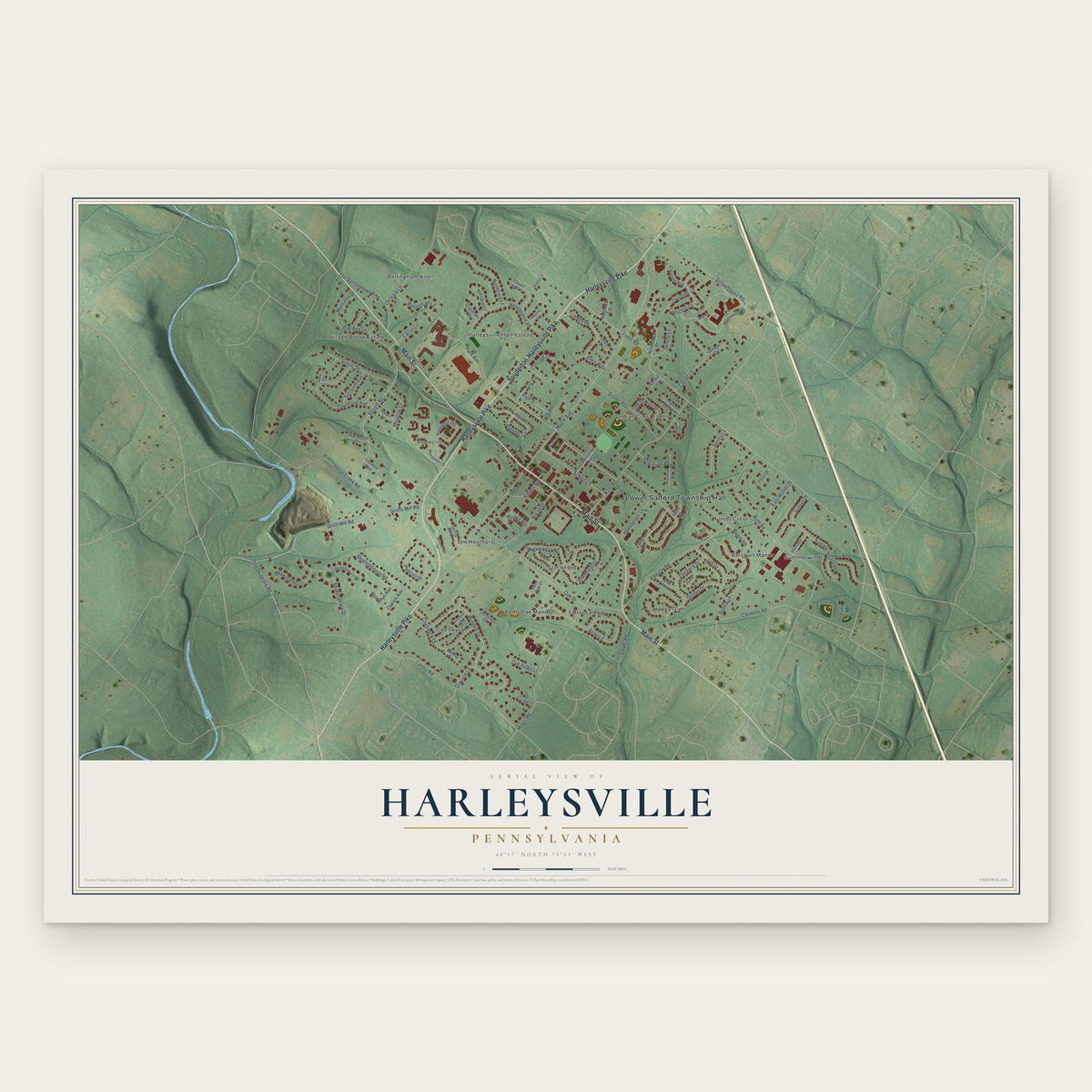 Harleysville, Pennsylvania map print, the full design