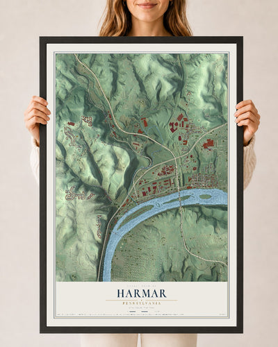 Map of Harmar, Pennsylvania, 24 x 36 inch print in a black wood frame