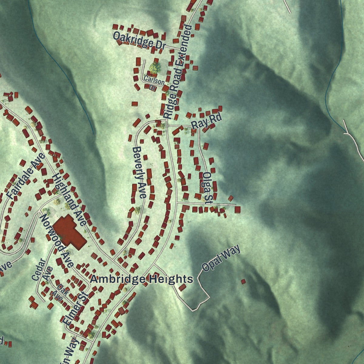 Close-up of the map of Harmony, Beaver County, Pennsylvania print showing street and building detail