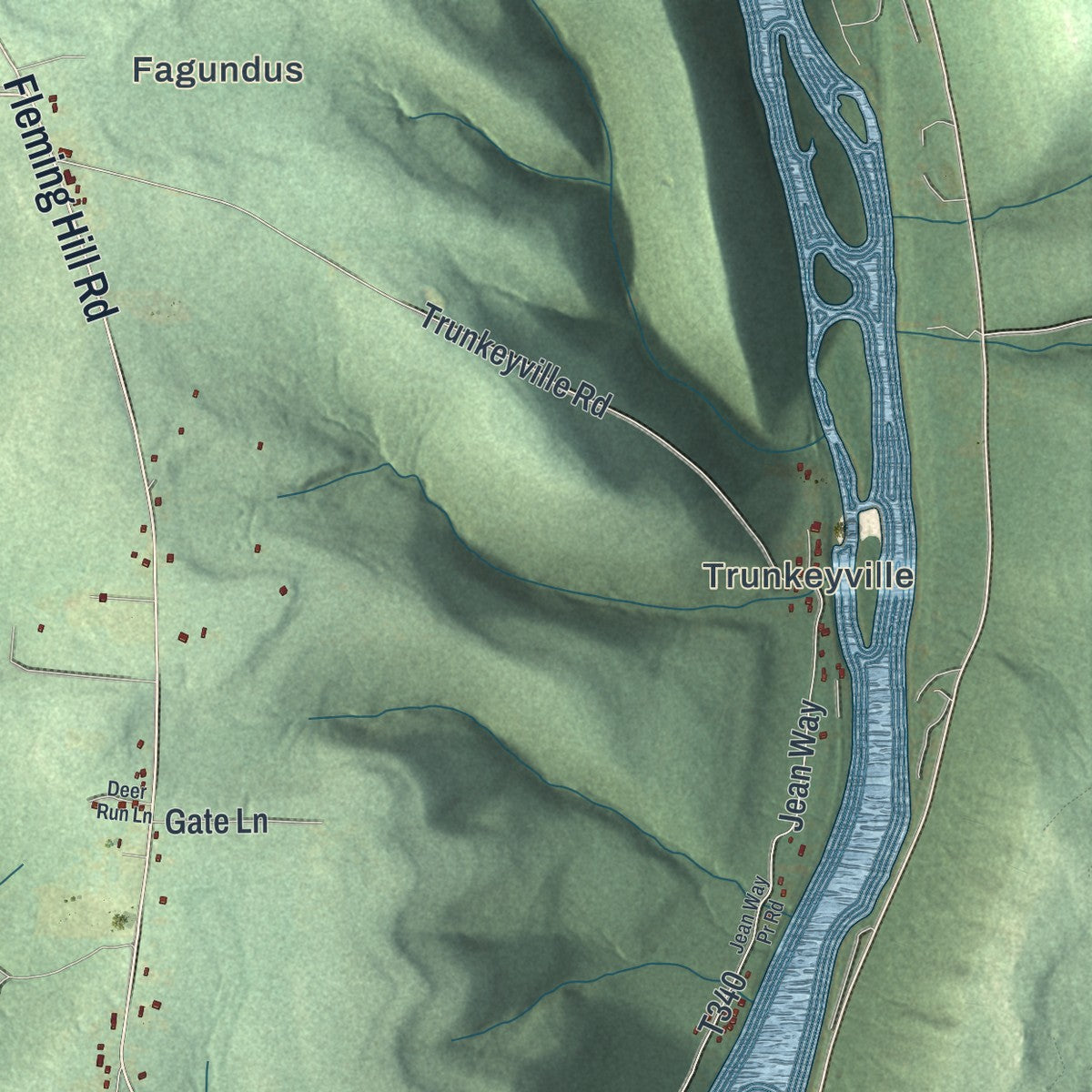 Second close-up of the map of Harmony, Forest County, Pennsylvania print showing more streets and buildings