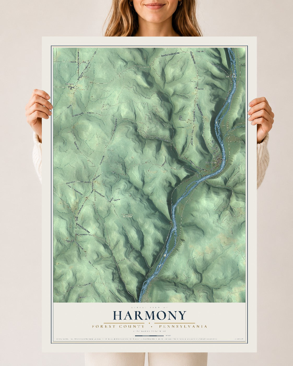 Map of Harmony, Forest County, Pennsylvania, 24 x 36 inch unframed archival matte print