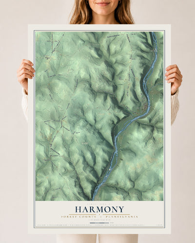 Map of Harmony, Forest County, Pennsylvania, 24 x 36 inch unframed archival matte print