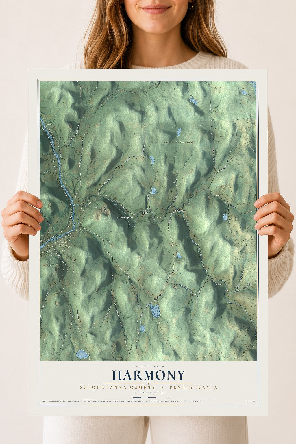 Map of Harmony, Susquehanna County, Pennsylvania, 18 x 24 inch unframed archival matte print