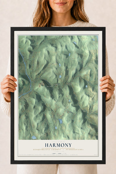 Map of Harmony, Susquehanna County, Pennsylvania, 18 x 24 inch print in a black wood frame