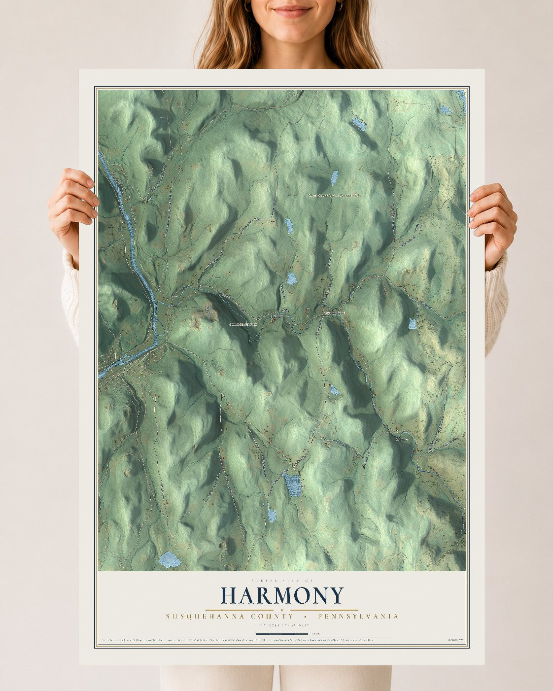 Map of Harmony, Susquehanna County, Pennsylvania, 24 x 36 inch unframed archival matte print