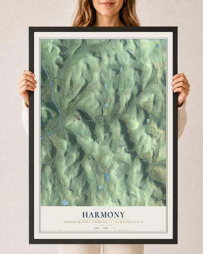 Map of Harmony, Susquehanna County, Pennsylvania, 24 x 36 inch print in a black wood frame