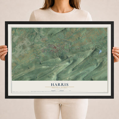 Map of Harris, Pennsylvania, 18 x 24 inch print in a black wood frame