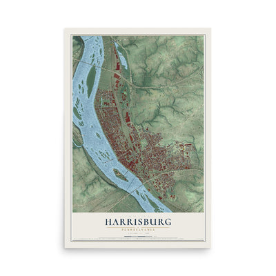 Map of Harrisburg, Pennsylvania, 12 x 18 inch unframed archival matte print