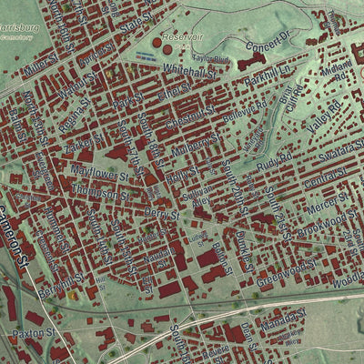 Close-up of the map of Harrisburg, Pennsylvania print showing street and building detail