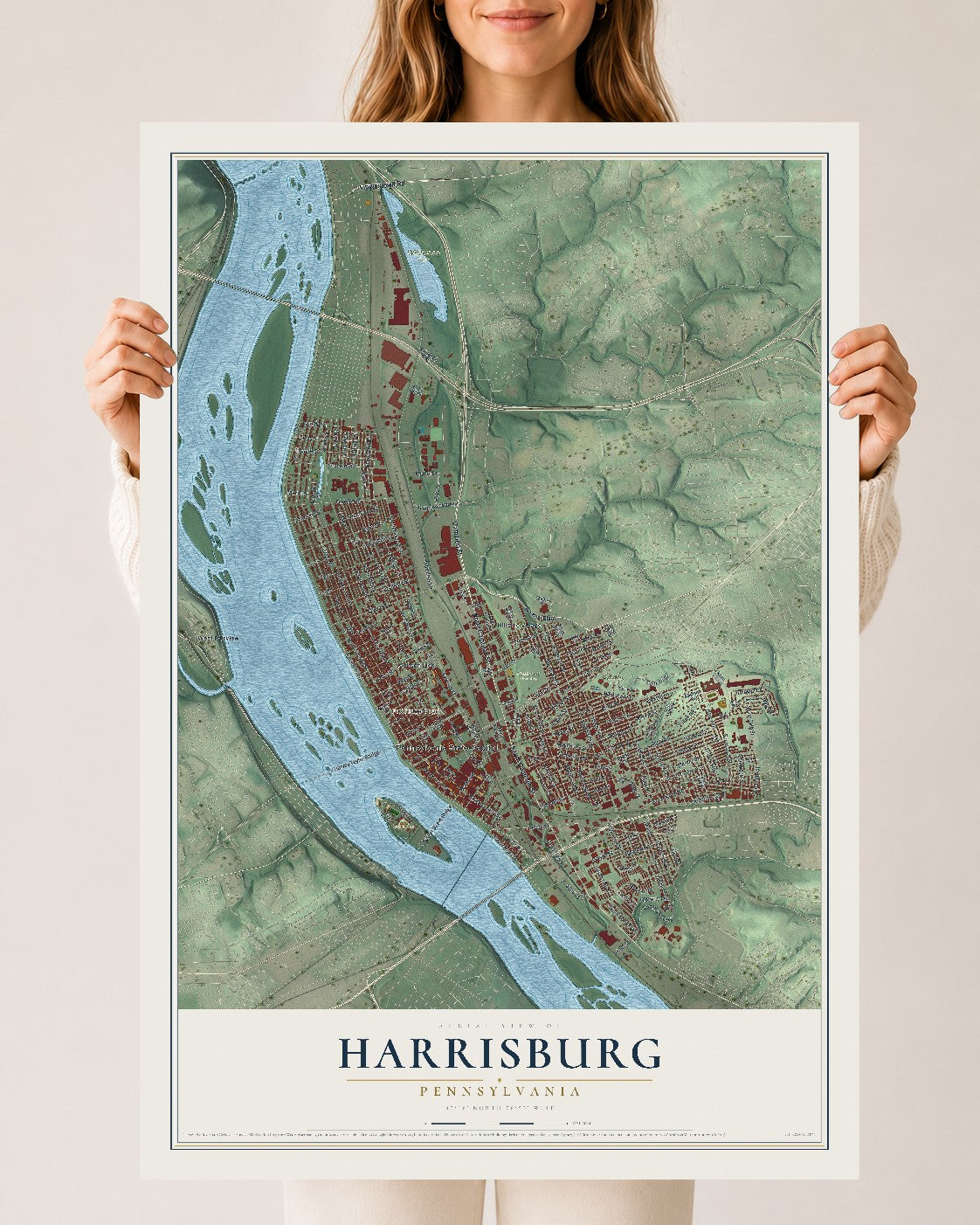 Map of Harrisburg, Pennsylvania, 24 x 36 inch unframed archival matte print