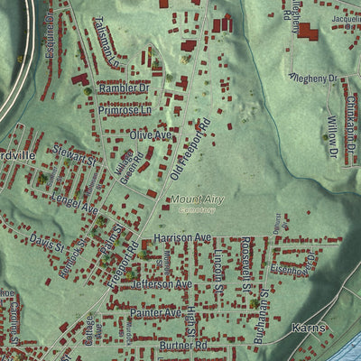Second close-up of the map of Harrison, Allegheny County, Pennsylvania print showing more streets and buildings