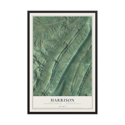 Map of Harrison, Bedford County, Pennsylvania, 12 x 18 inch print in a black wood frame