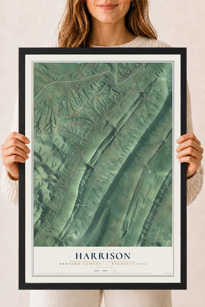 Map of Harrison, Bedford County, Pennsylvania, 18 x 24 inch print in a black wood frame