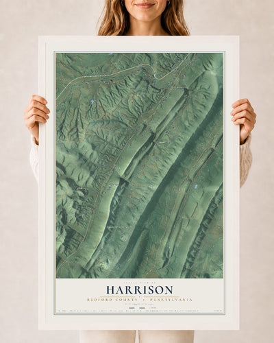 Map of Harrison, Bedford County, Pennsylvania, 24 x 36 inch print in a white wood frame