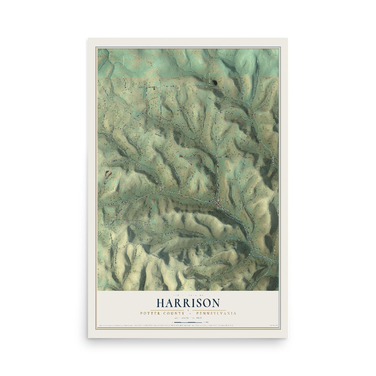 Map of Harrison, Potter County, Pennsylvania, 12 x 18 inch unframed archival matte print