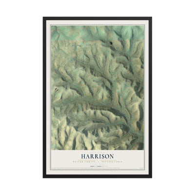 Map of Harrison, Potter County, Pennsylvania, 12 x 18 inch print in a black wood frame