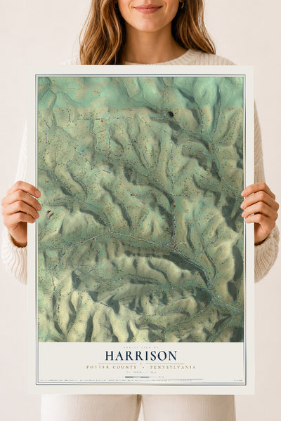 Map of Harrison, Potter County, Pennsylvania, 18 x 24 inch unframed archival matte print