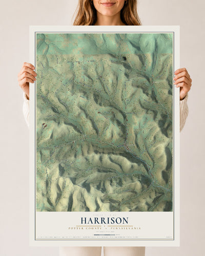 Map of Harrison, Potter County, Pennsylvania, 24 x 36 inch unframed archival matte print