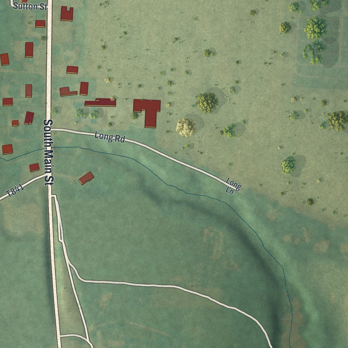 Second close-up of the map of Harrisville, Pennsylvania print showing more streets and buildings