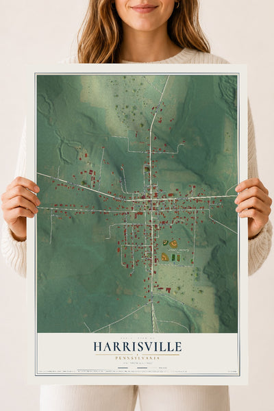 Map of Harrisville, Pennsylvania, 18 x 24 inch unframed archival matte print
