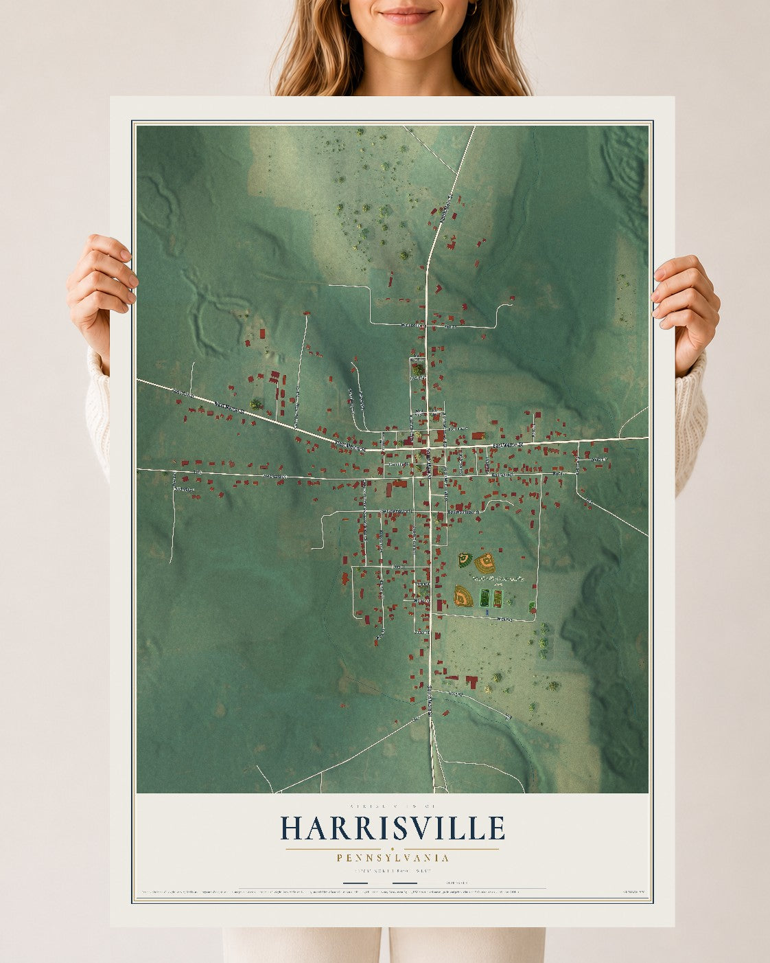 Map of Harrisville, Pennsylvania, 24 x 36 inch unframed archival matte print