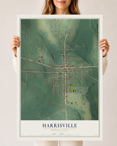Map of Harrisville, Pennsylvania, 24 x 36 inch unframed archival matte print