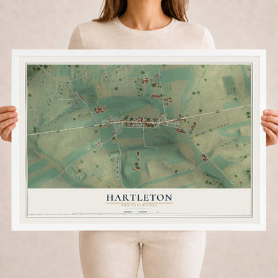 Map of Hartleton, Pennsylvania, 18 x 24 inch print in a white wood frame