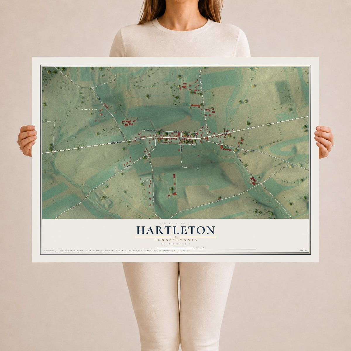 Map of Hartleton, Pennsylvania, 24 x 36 inch unframed archival matte print