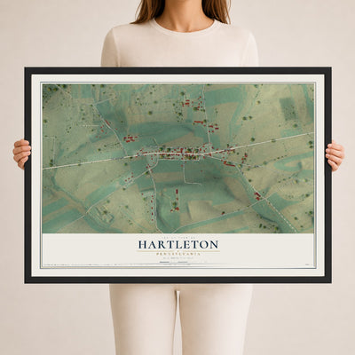 Map of Hartleton, Pennsylvania, 24 x 36 inch print in a black wood frame