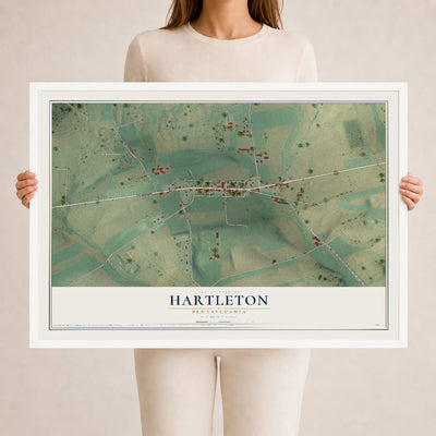 Map of Hartleton, Pennsylvania, 24 x 36 inch print in a white wood frame
