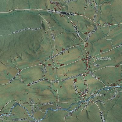 Close-up of the map of Hartley, Pennsylvania print showing street and building detail