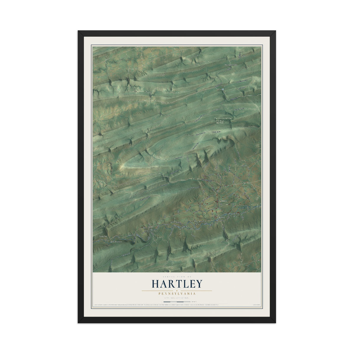 Map of Hartley, Pennsylvania, 12 x 18 inch print in a black wood frame