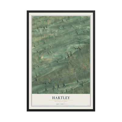 Map of Hartley, Pennsylvania, 12 x 18 inch print in a black wood frame