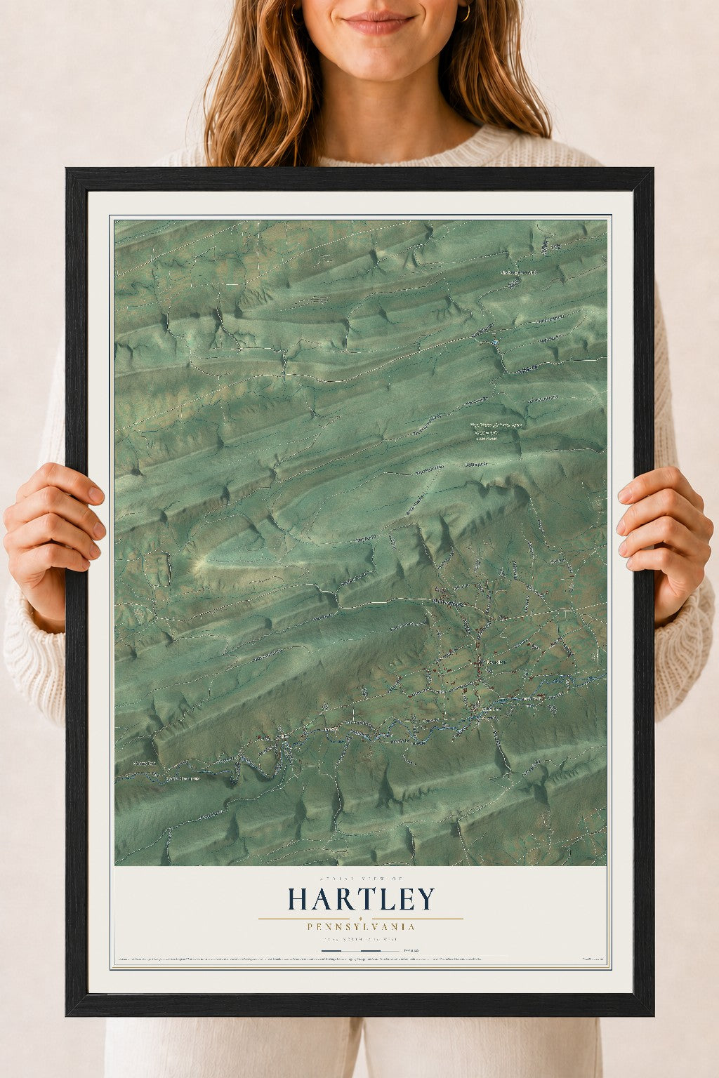 Map of Hartley, Pennsylvania, 18 x 24 inch print in a black wood frame