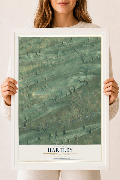 Map of Hartley, Pennsylvania, 18 x 24 inch print in a white wood frame