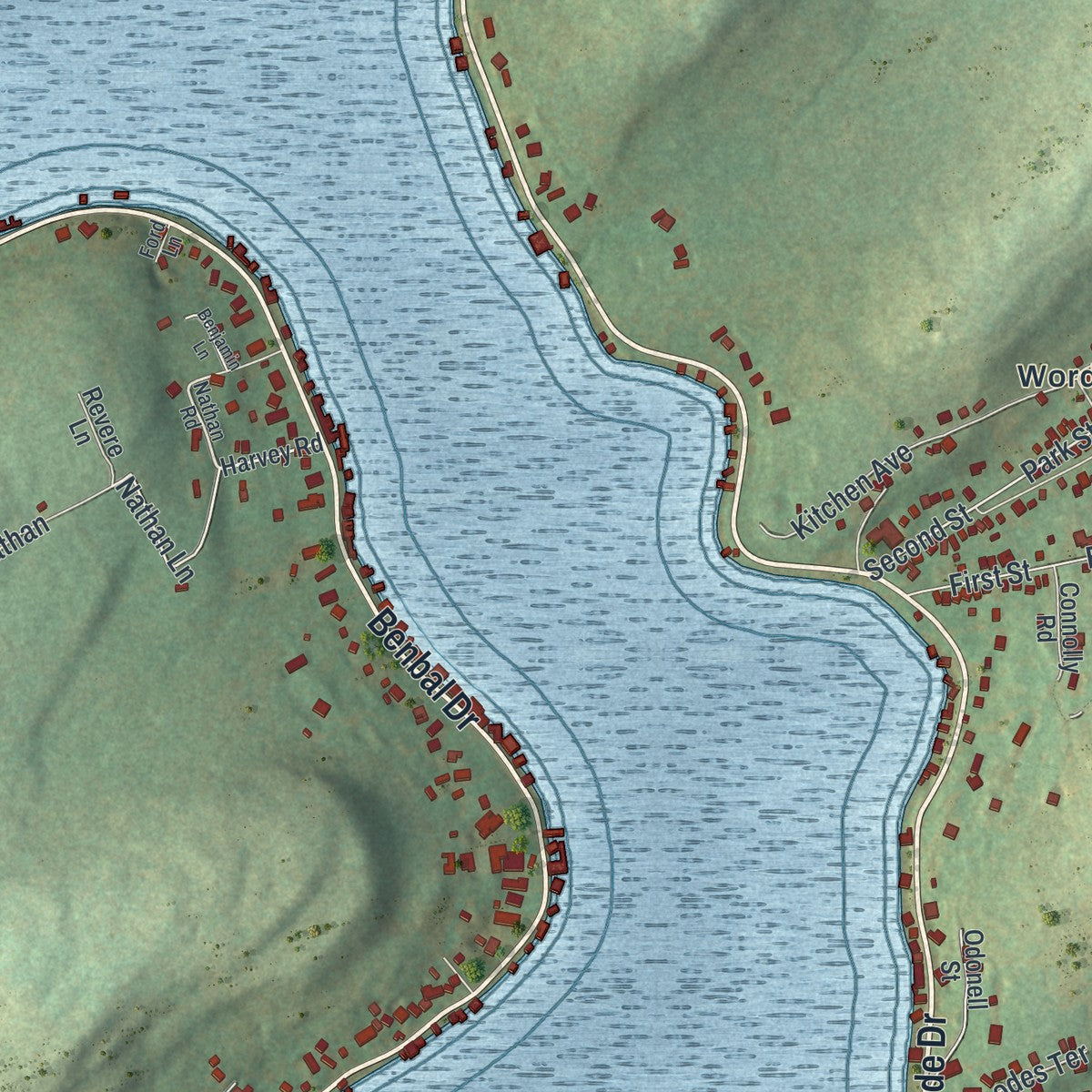 Close-up of the map of Harveys Lake, Pennsylvania print showing street and building detail
