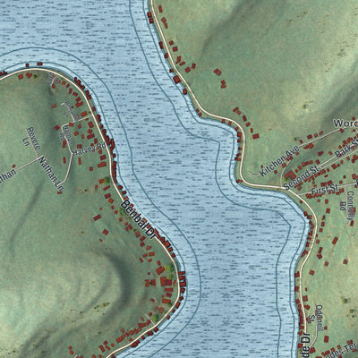 Close-up of the map of Harveys Lake, Pennsylvania print showing street and building detail