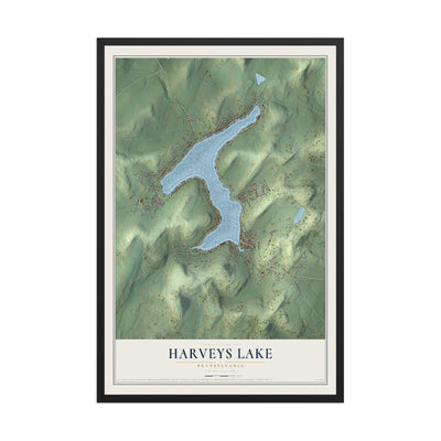 Map of Harveys Lake, Pennsylvania, 12 x 18 inch print in a black wood frame