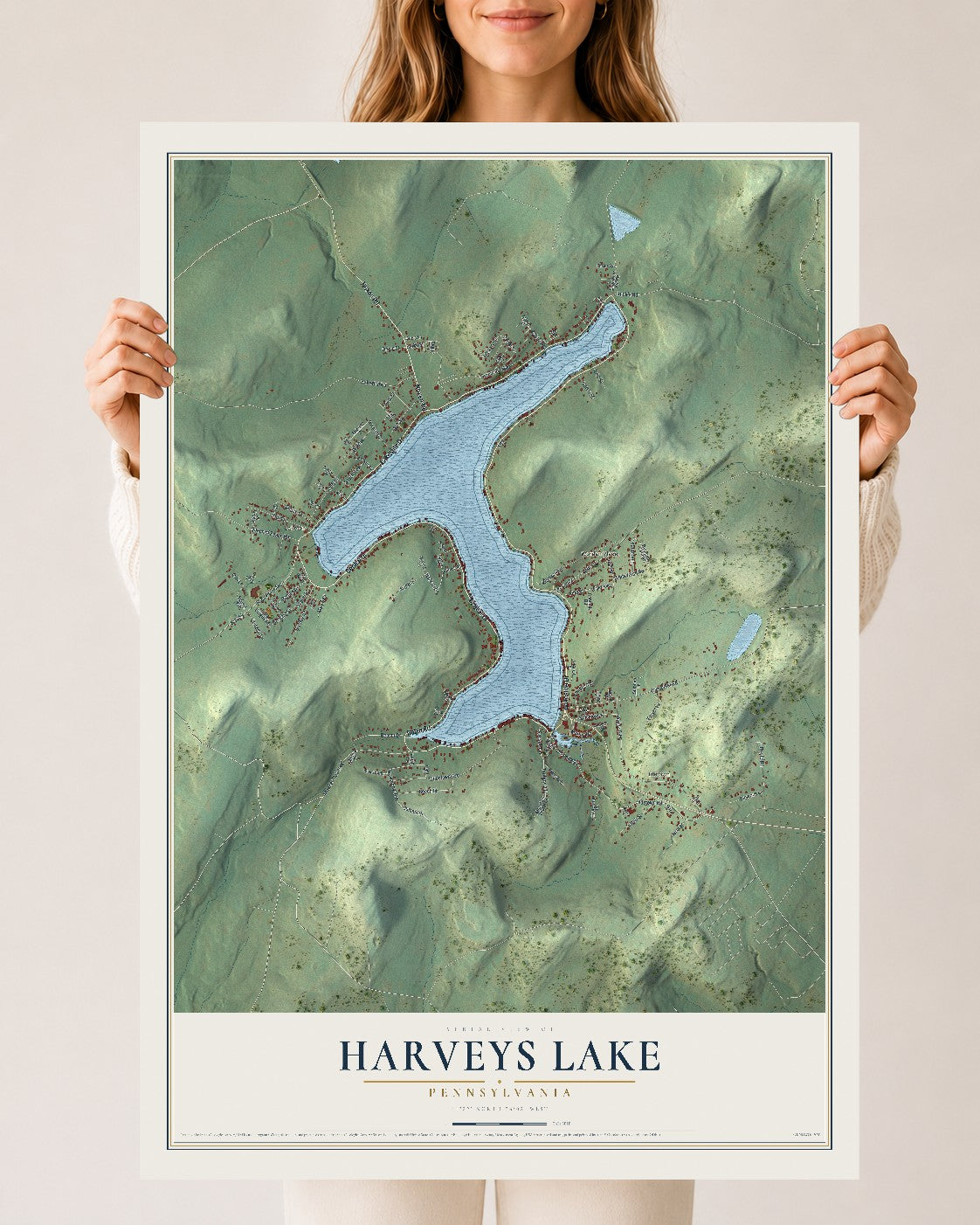 Map of Harveys Lake, Pennsylvania, 24 x 36 inch unframed archival matte print