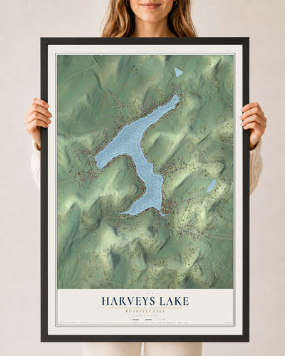 Map of Harveys Lake, Pennsylvania, 24 x 36 inch print in a black wood frame