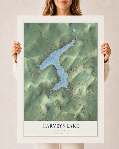 Map of Harveys Lake, Pennsylvania, 24 x 36 inch print in a white wood frame