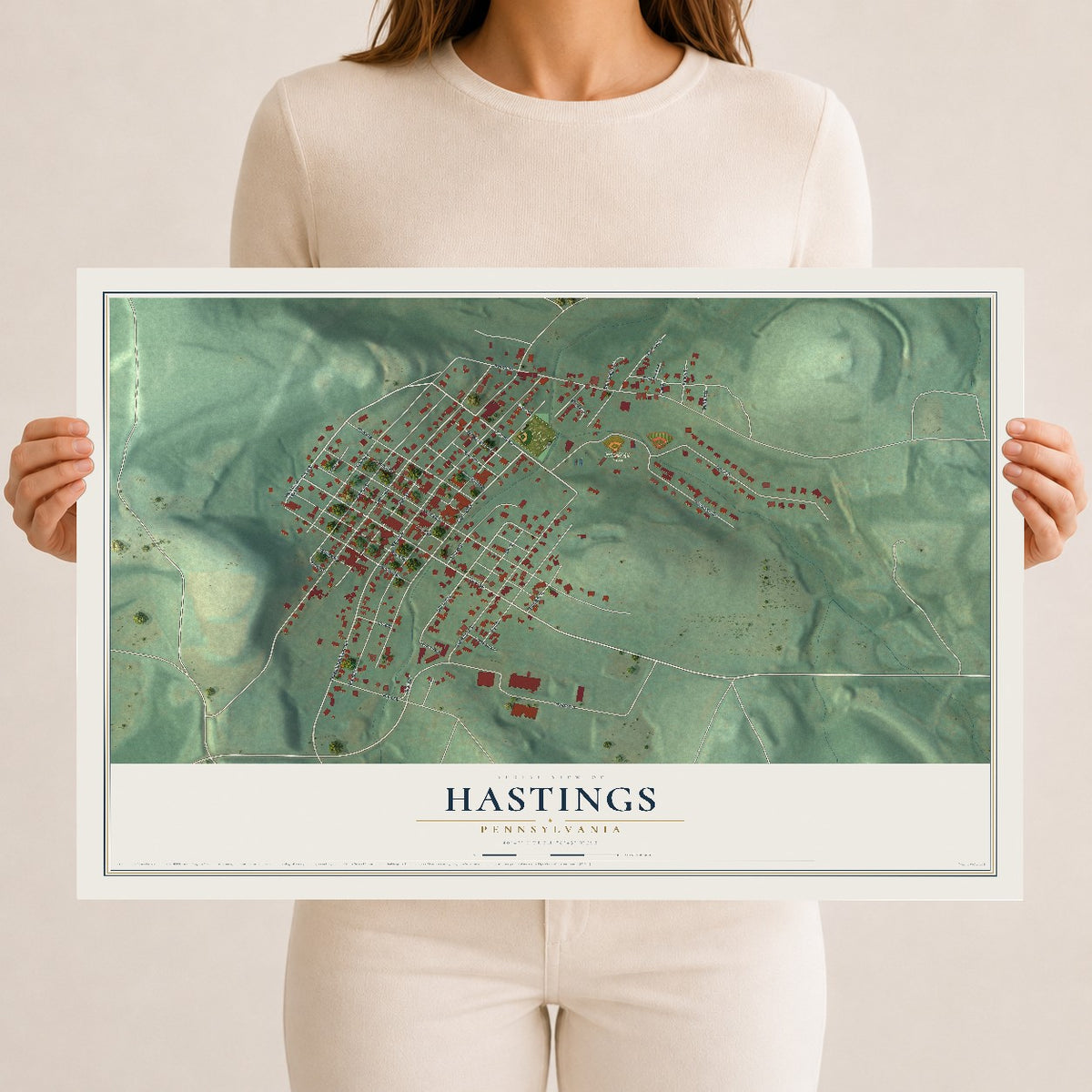 Map of Hastings, Pennsylvania, 12 x 18 inch unframed archival matte print