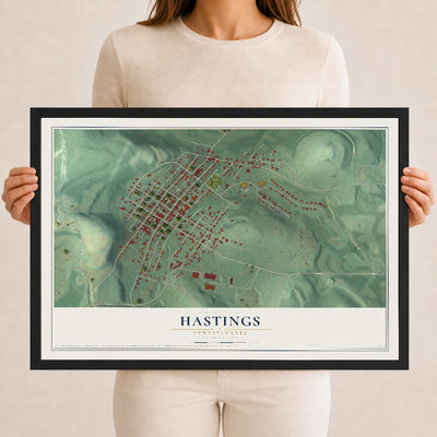 Map of Hastings, Pennsylvania, 12 x 18 inch print in a black wood frame