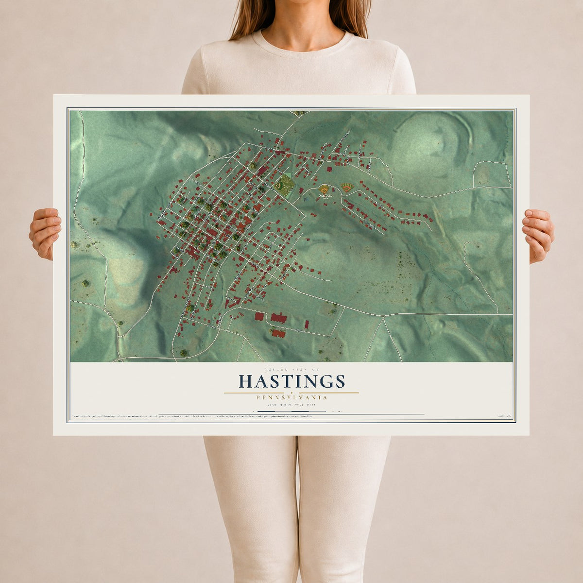 Map of Hastings, Pennsylvania, 24 x 36 inch unframed archival matte print