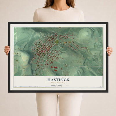 Map of Hastings, Pennsylvania, 24 x 36 inch print in a black wood frame