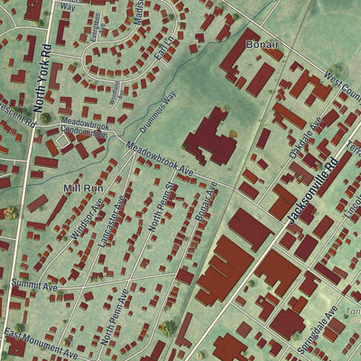 Close-up of the map of Hatboro, Pennsylvania print showing street and building detail