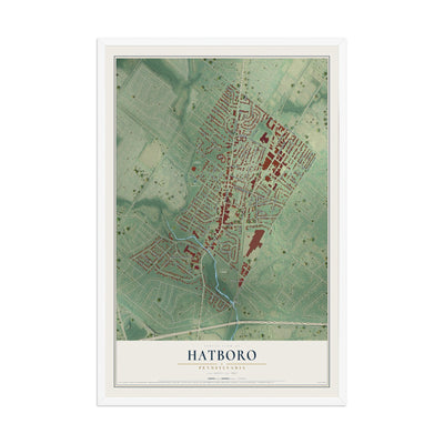 Map of Hatboro, Pennsylvania, 12 x 18 inch print in a white wood frame
